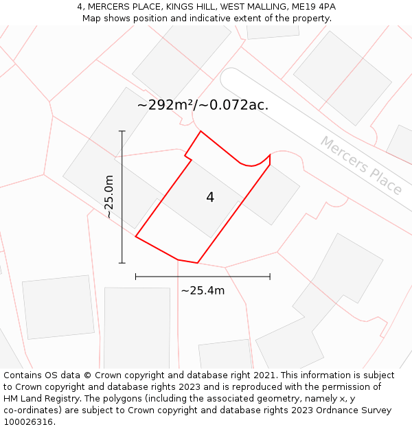4, MERCERS PLACE, KINGS HILL, WEST MALLING, ME19 4PA: Plot and title map