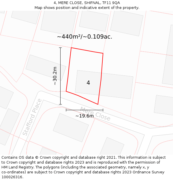 4, MERE CLOSE, SHIFNAL, TF11 9QA: Plot and title map