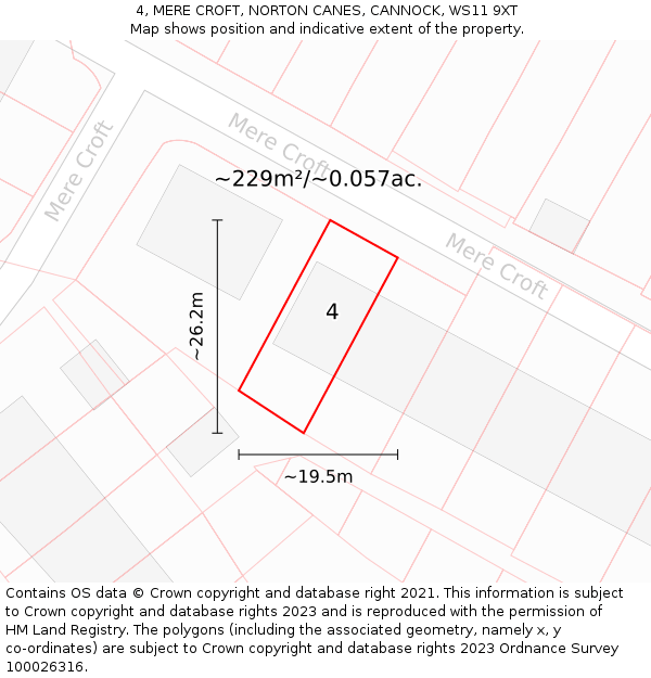 4, MERE CROFT, NORTON CANES, CANNOCK, WS11 9XT: Plot and title map