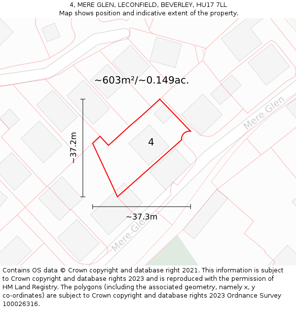 4, MERE GLEN, LECONFIELD, BEVERLEY, HU17 7LL: Plot and title map