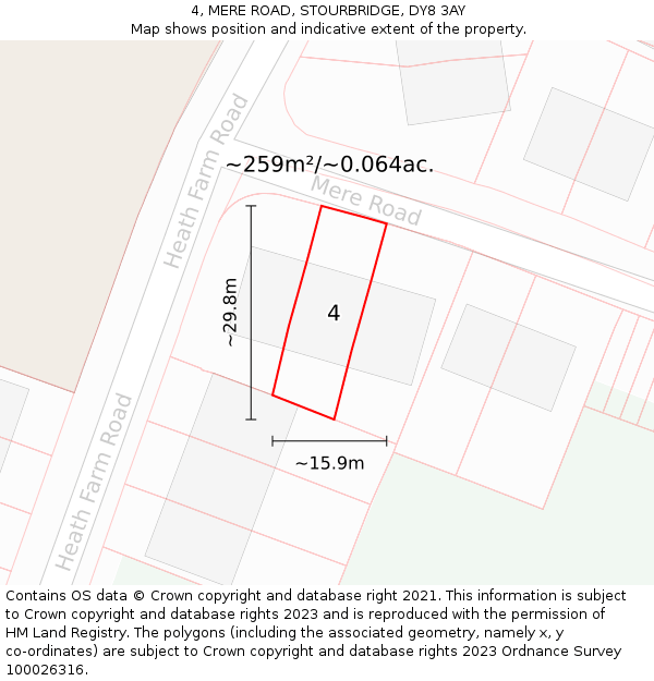4, MERE ROAD, STOURBRIDGE, DY8 3AY: Plot and title map