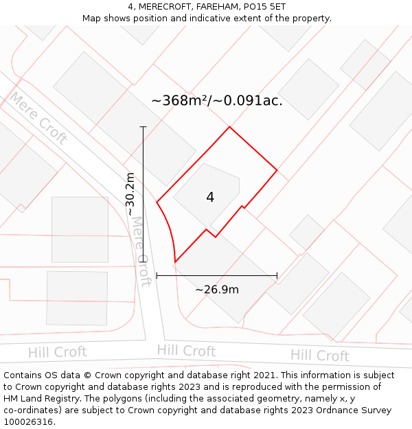 4, MERECROFT, FAREHAM, PO15 5ET: Plot and title map