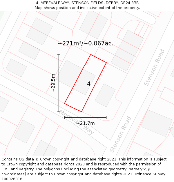 4, MEREVALE WAY, STENSON FIELDS, DERBY, DE24 3BR: Plot and title map