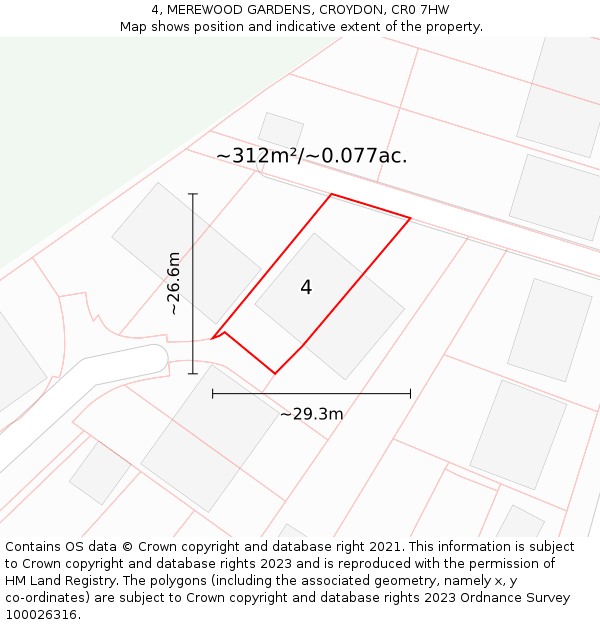 4, MEREWOOD GARDENS, CROYDON, CR0 7HW: Plot and title map