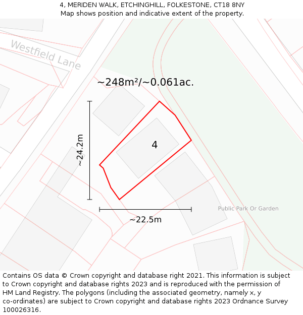 4, MERIDEN WALK, ETCHINGHILL, FOLKESTONE, CT18 8NY: Plot and title map