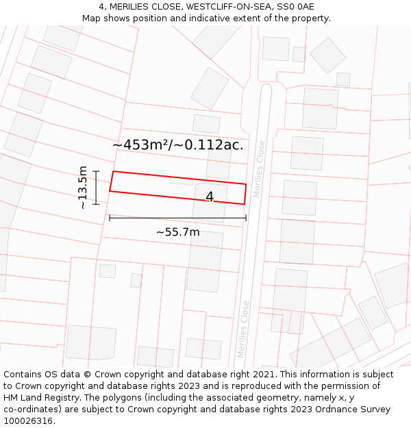 4, MERILIES CLOSE, WESTCLIFF-ON-SEA, SS0 0AE: Plot and title map