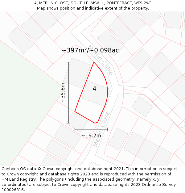 4, MERLIN CLOSE, SOUTH ELMSALL, PONTEFRACT, WF9 2WF: Plot and title map