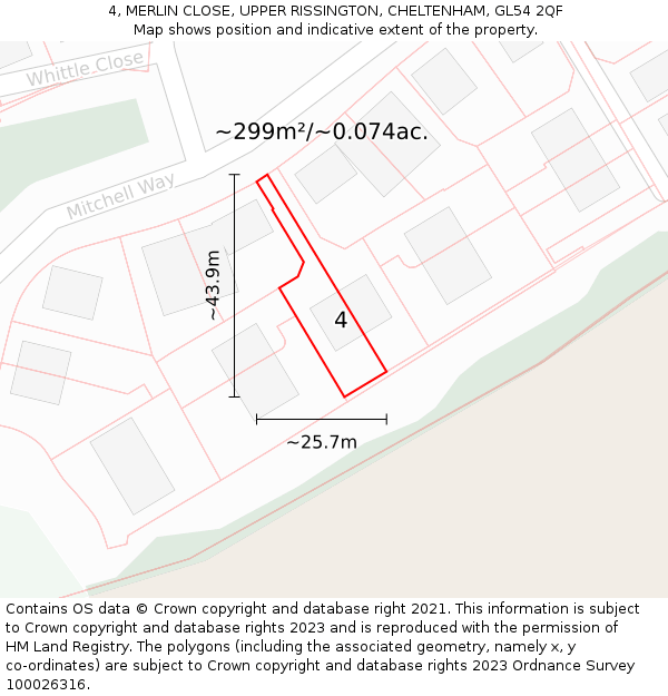 4, MERLIN CLOSE, UPPER RISSINGTON, CHELTENHAM, GL54 2QF: Plot and title map