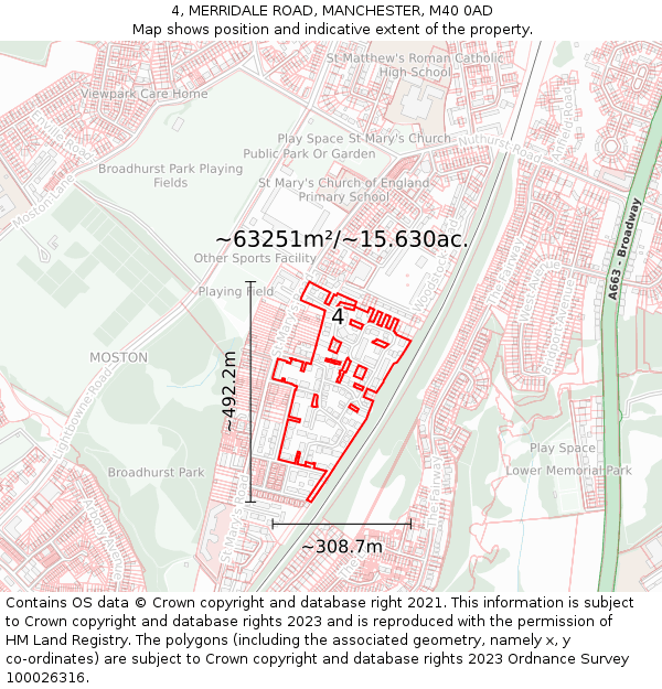 4, MERRIDALE ROAD, MANCHESTER, M40 0AD: Plot and title map