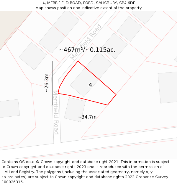 4, MERRIFIELD ROAD, FORD, SALISBURY, SP4 6DF: Plot and title map