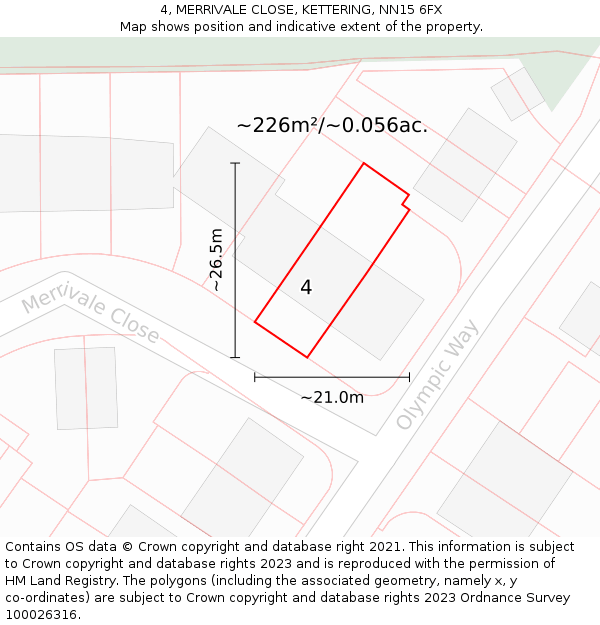 4, MERRIVALE CLOSE, KETTERING, NN15 6FX: Plot and title map
