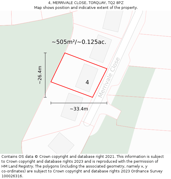 4, MERRIVALE CLOSE, TORQUAY, TQ2 8PZ: Plot and title map