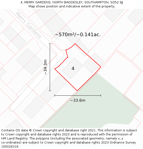 4, MERRY GARDENS, NORTH BADDESLEY, SOUTHAMPTON, SO52 9JJ: Plot and title map