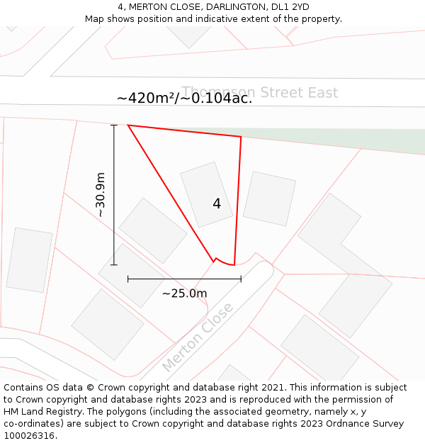 4, MERTON CLOSE, DARLINGTON, DL1 2YD: Plot and title map