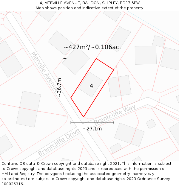4, MERVILLE AVENUE, BAILDON, SHIPLEY, BD17 5PW: Plot and title map