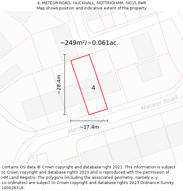 4, METEOR ROAD, HUCKNALL, NOTTINGHAM, NG15 6WR: Plot and title map