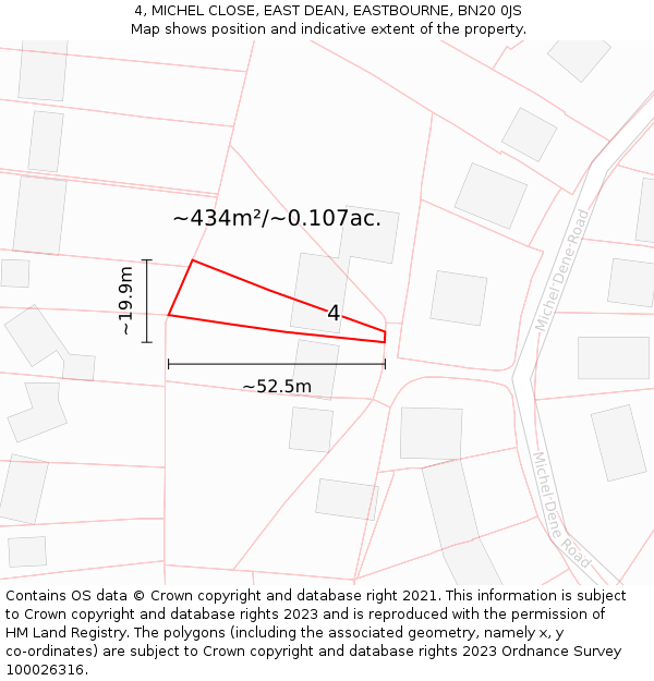 4, MICHEL CLOSE, EAST DEAN, EASTBOURNE, BN20 0JS: Plot and title map