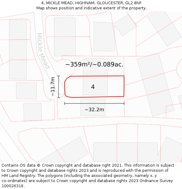 4, MICKLE MEAD, HIGHNAM, GLOUCESTER, GL2 8NF: Plot and title map