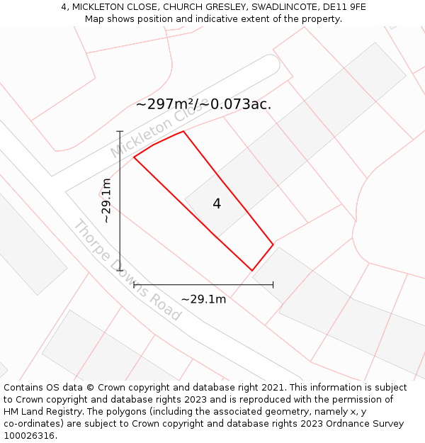 4, MICKLETON CLOSE, CHURCH GRESLEY, SWADLINCOTE, DE11 9FE: Plot and title map