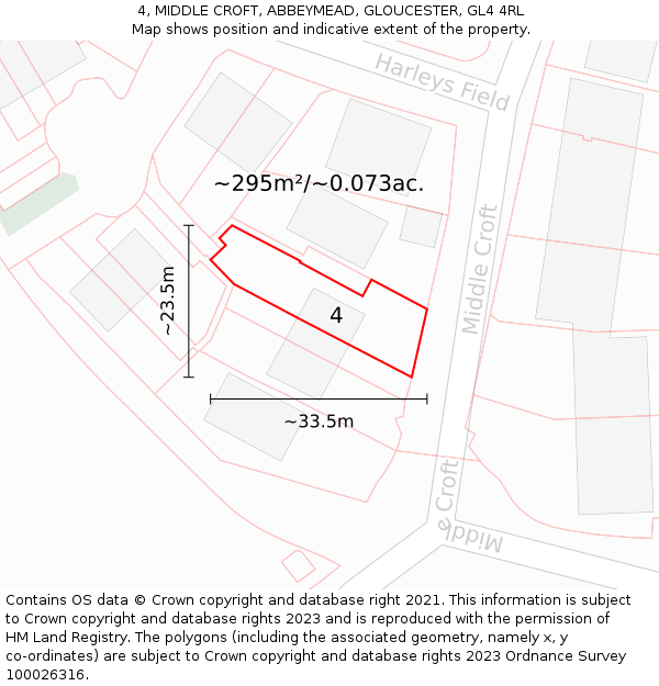 4, MIDDLE CROFT, ABBEYMEAD, GLOUCESTER, GL4 4RL: Plot and title map