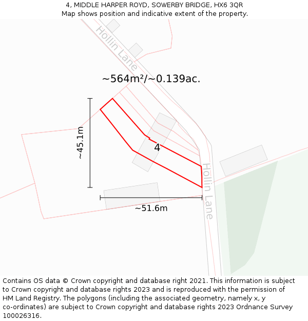 4, MIDDLE HARPER ROYD, SOWERBY BRIDGE, HX6 3QR: Plot and title map