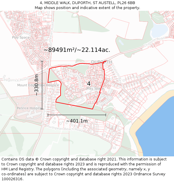 4, MIDDLE WALK, DUPORTH, ST AUSTELL, PL26 6BB: Plot and title map