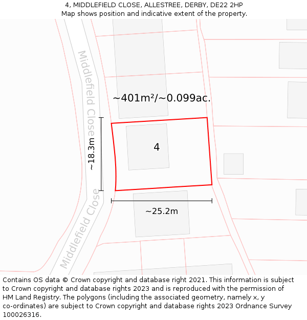 4, MIDDLEFIELD CLOSE, ALLESTREE, DERBY, DE22 2HP: Plot and title map
