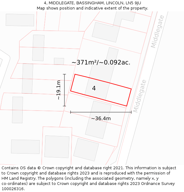 4, MIDDLEGATE, BASSINGHAM, LINCOLN, LN5 9JU: Plot and title map