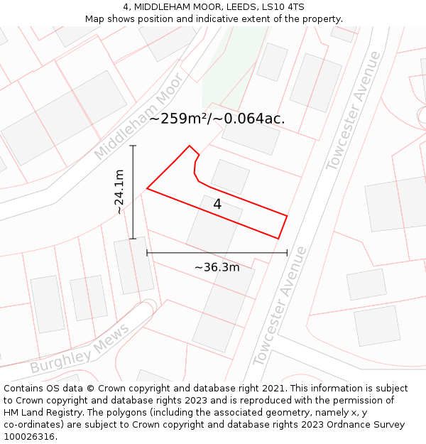 4, MIDDLEHAM MOOR, LEEDS, LS10 4TS: Plot and title map