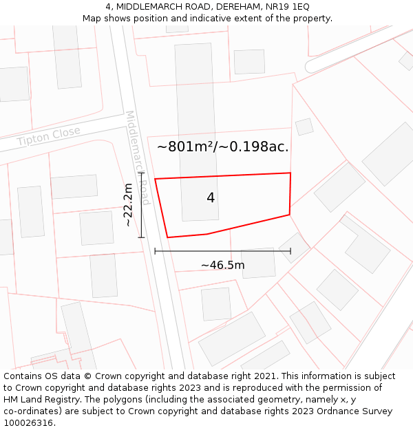 4, MIDDLEMARCH ROAD, DEREHAM, NR19 1EQ: Plot and title map