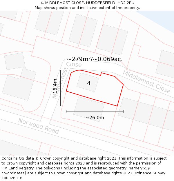 4, MIDDLEMOST CLOSE, HUDDERSFIELD, HD2 2PU: Plot and title map