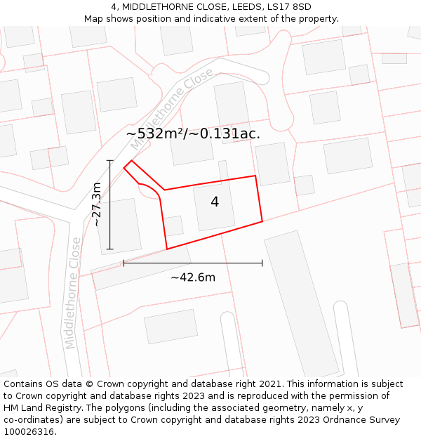 4, MIDDLETHORNE CLOSE, LEEDS, LS17 8SD: Plot and title map