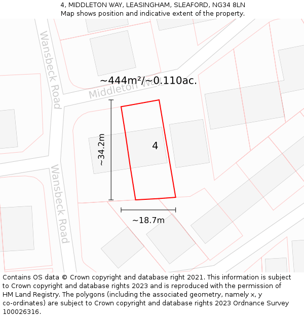 4, MIDDLETON WAY, LEASINGHAM, SLEAFORD, NG34 8LN: Plot and title map