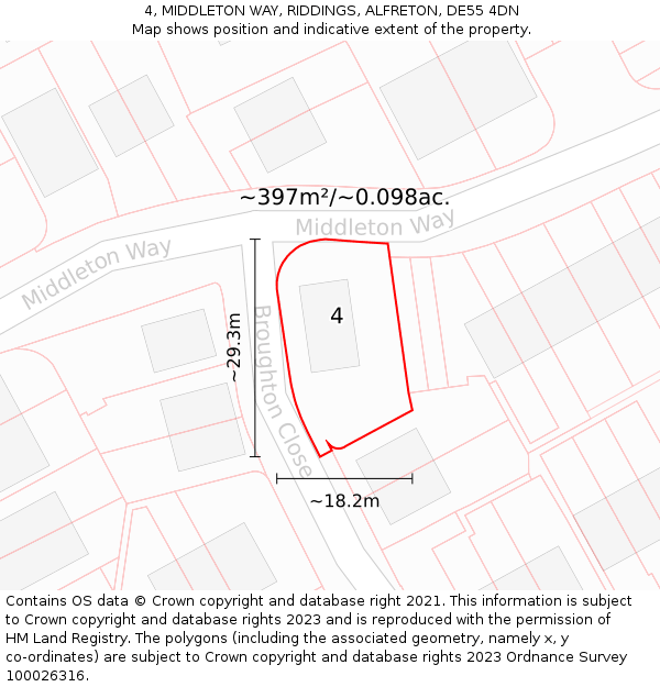 4, MIDDLETON WAY, RIDDINGS, ALFRETON, DE55 4DN: Plot and title map