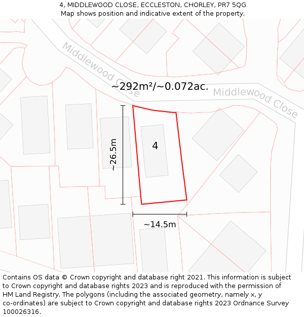 4, MIDDLEWOOD CLOSE, ECCLESTON, CHORLEY, PR7 5QG: Plot and title map