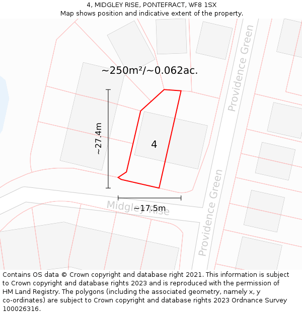 4, MIDGLEY RISE, PONTEFRACT, WF8 1SX: Plot and title map