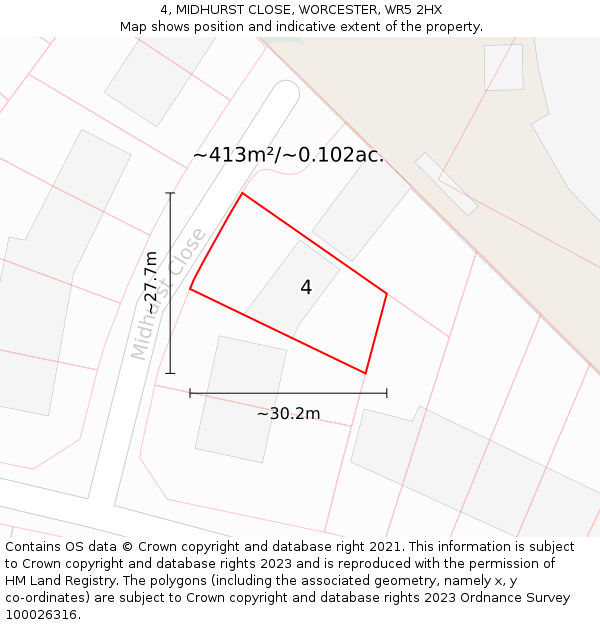 4, MIDHURST CLOSE, WORCESTER, WR5 2HX: Plot and title map