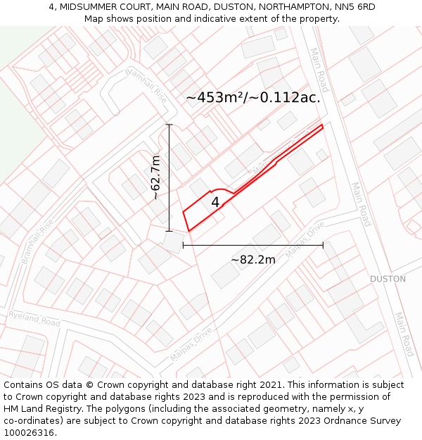 4, MIDSUMMER COURT, MAIN ROAD, DUSTON, NORTHAMPTON, NN5 6RD: Plot and title map