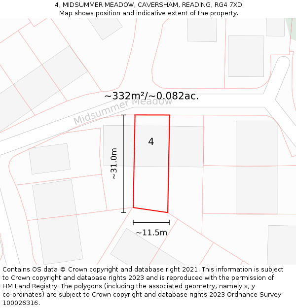 4, MIDSUMMER MEADOW, CAVERSHAM, READING, RG4 7XD: Plot and title map