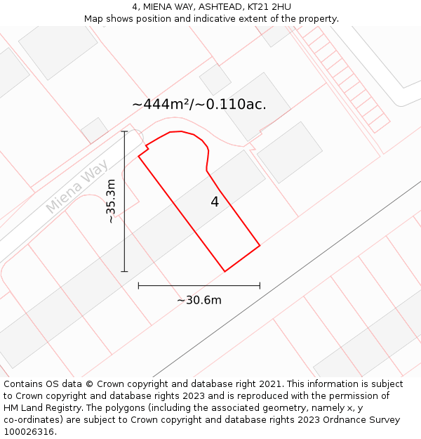 4, MIENA WAY, ASHTEAD, KT21 2HU: Plot and title map