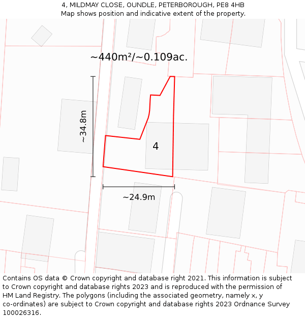 4, MILDMAY CLOSE, OUNDLE, PETERBOROUGH, PE8 4HB: Plot and title map