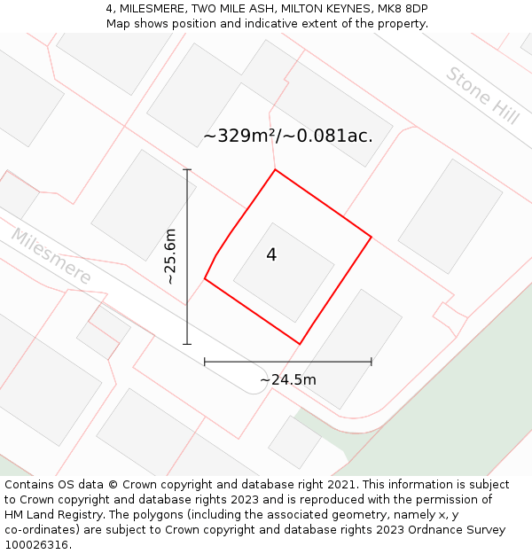 4, MILESMERE, TWO MILE ASH, MILTON KEYNES, MK8 8DP: Plot and title map