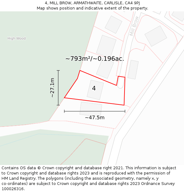 4, MILL BROW, ARMATHWAITE, CARLISLE, CA4 9PJ: Plot and title map