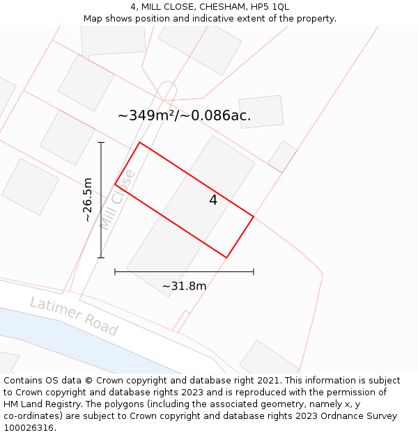 4, MILL CLOSE, CHESHAM, HP5 1QL: Plot and title map