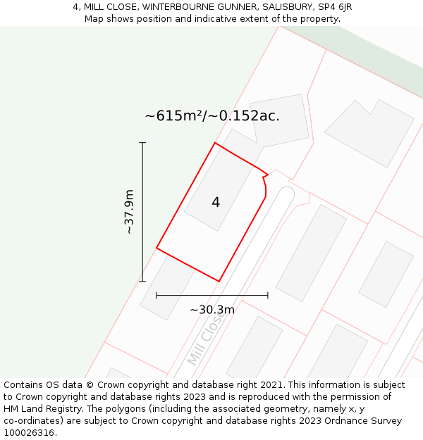 4, MILL CLOSE, WINTERBOURNE GUNNER, SALISBURY, SP4 6JR: Plot and title map
