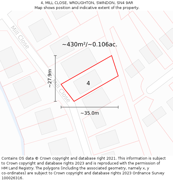 4, MILL CLOSE, WROUGHTON, SWINDON, SN4 9AR: Plot and title map