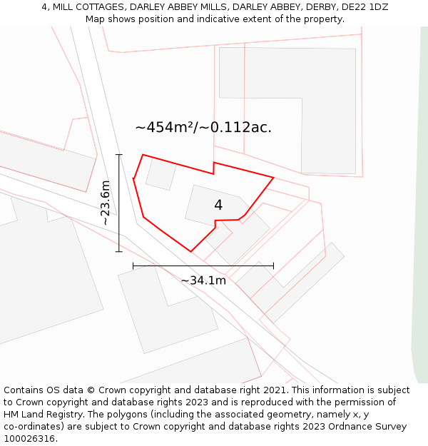 4, MILL COTTAGES, DARLEY ABBEY MILLS, DARLEY ABBEY, DERBY, DE22 1DZ: Plot and title map