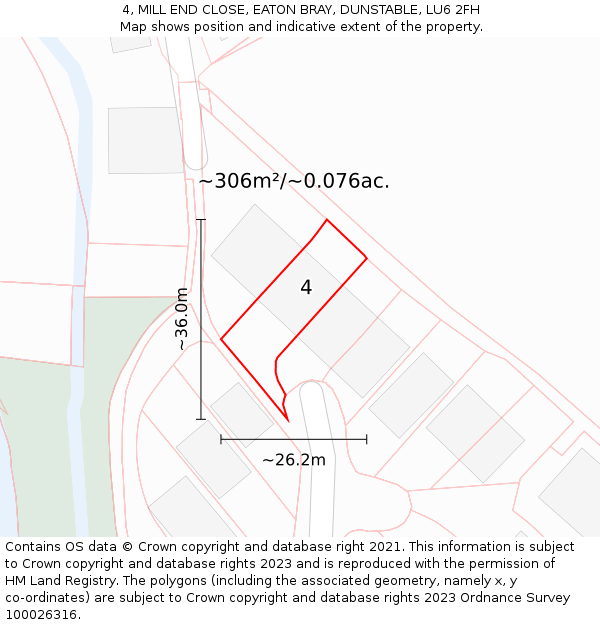 4, MILL END CLOSE, EATON BRAY, DUNSTABLE, LU6 2FH: Plot and title map