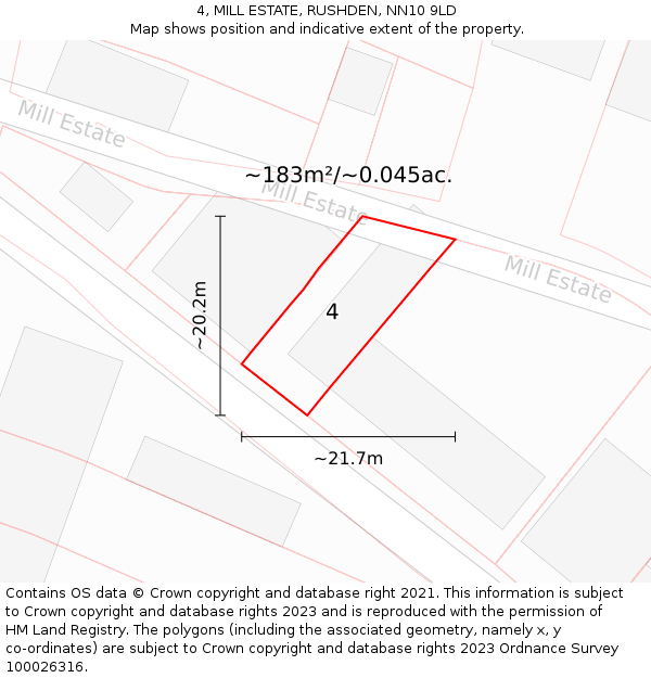 4, MILL ESTATE, RUSHDEN, NN10 9LD: Plot and title map