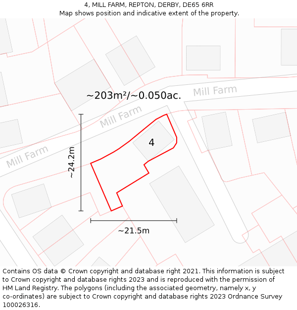 4, MILL FARM, REPTON, DERBY, DE65 6RR: Plot and title map